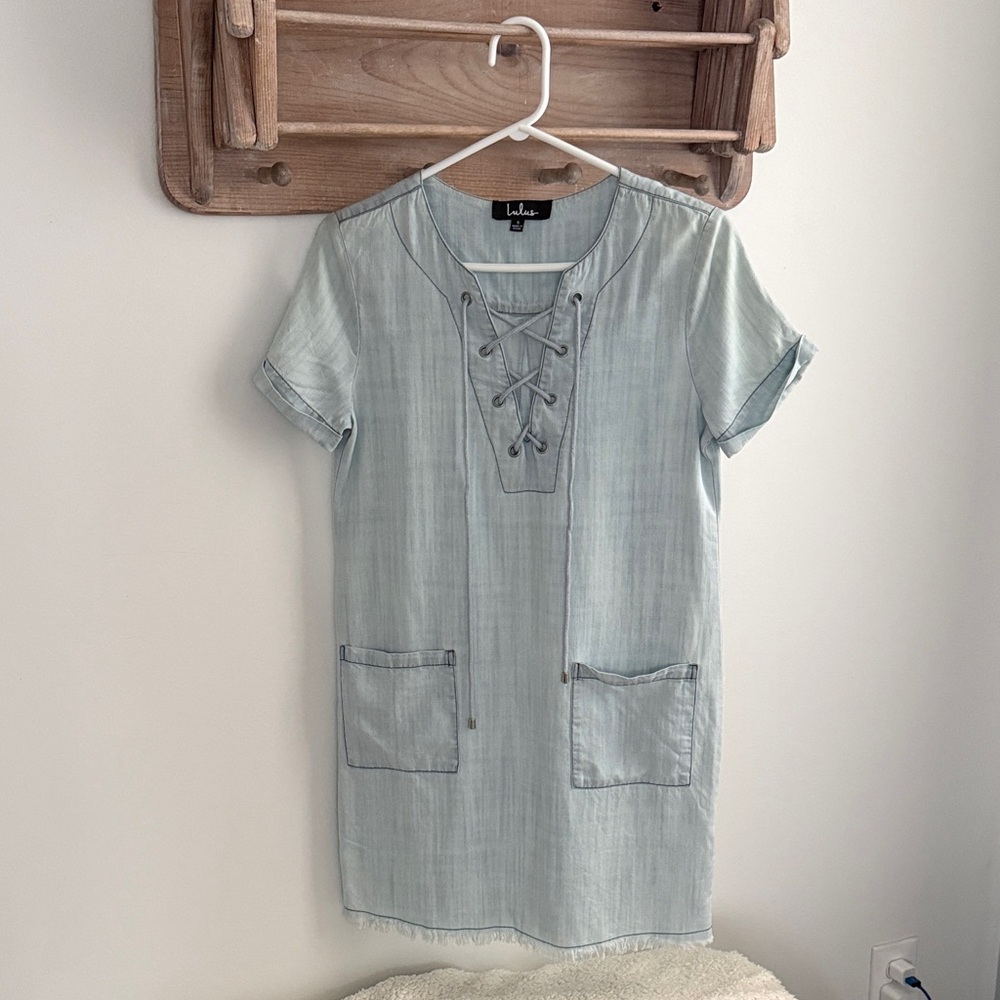 Lulus Light Blue Lace-Up Dress | Size Small